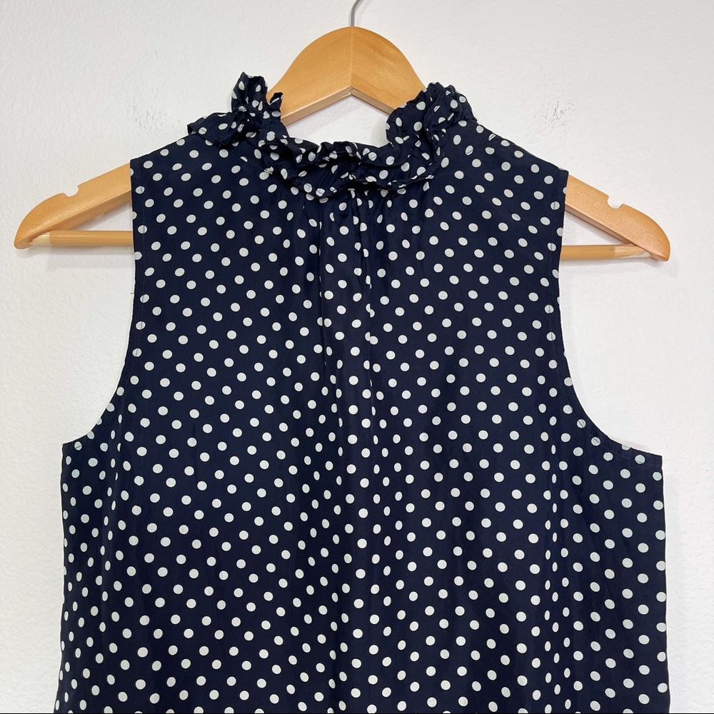 🔥3 for 30 J. Crew Naomi Top Sleeveless Ruffle Polka Dot Silk Blouse - Picture 8 of 8